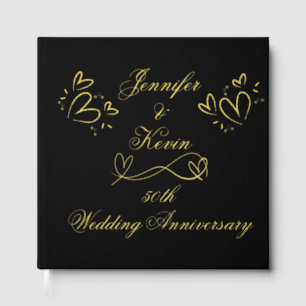 Simple Gold on Black 50th Wedding Anniversary Guest Book