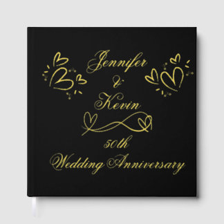 Simple Gold on Black 50th Wedding Anniversary | Guest Book