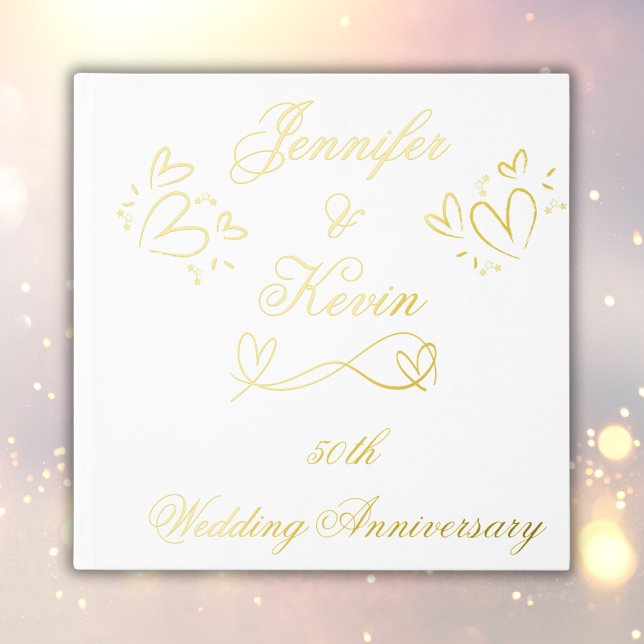 Simple Gold on White 50th Wedding Anniversary | Guest Book (Creator Uploaded)