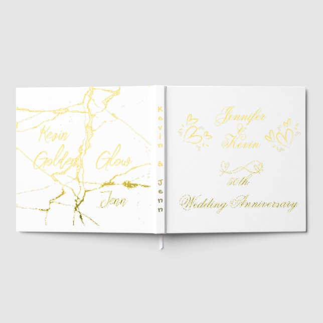 Simple Gold on White 50th Wedding Anniversary | Guest Book (Full)