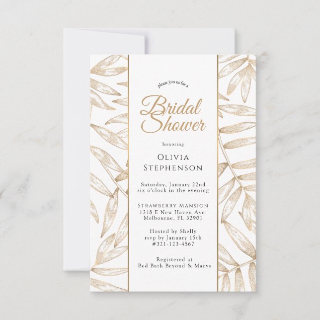 Simple Gold Palm Tropical Bridal Shower Invite (Front)