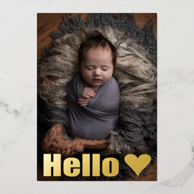 Simple Gold Photo Collage Hello Baby Announcement (Front)