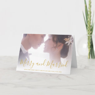 Simple Gold Photo Elegant Newlywed Christmas Holiday Card