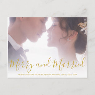 Simple Gold Photo Elegant Newlywed Christmas Holiday Postcard