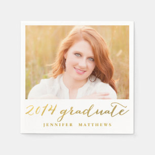 Simple Gold Photo Graduation Paper Napkins