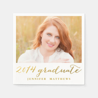 Simple Gold Photo Graduation Paper Napkins