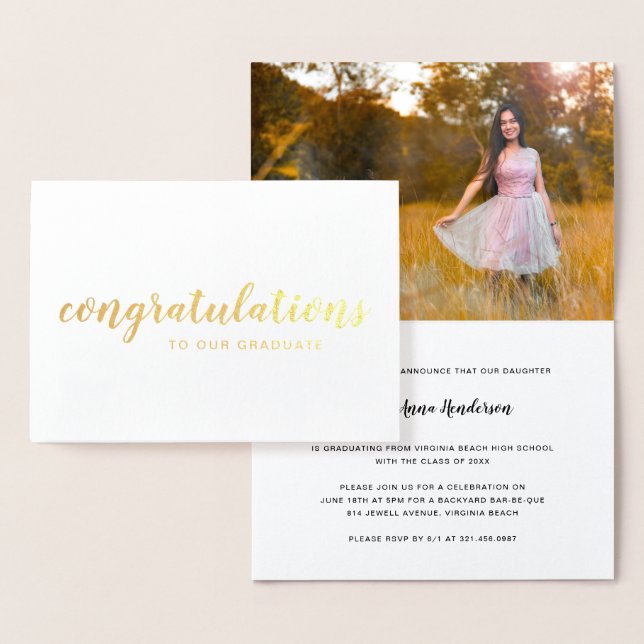 Simple Gold Photo Modern Elegant Graduation Foil Card (Display)