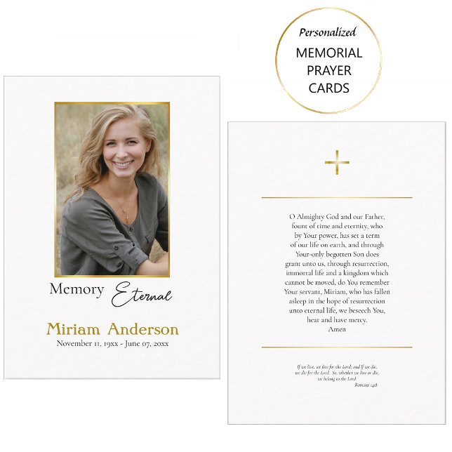 Simple Gold Photo Orthodox Funeral Prayer Card (Creator Uploaded)
