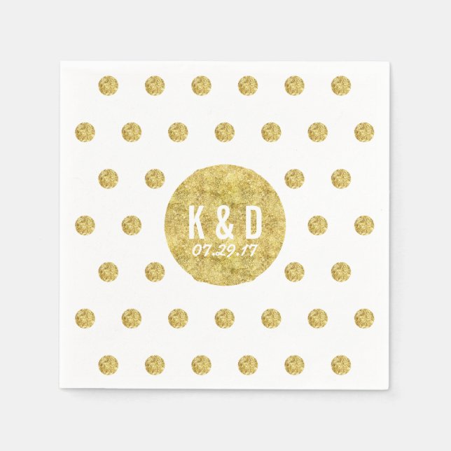 Simple Gold Polka Dots Modern Wedding Napkin (Front)