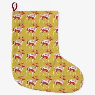 Simple Gold Red Reindeers christmas Xmas Pattern Large Christmas Stocking