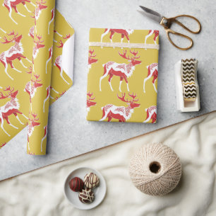 Simple Gold Red Reindeers christmas Xmas Pattern Wrapping Paper