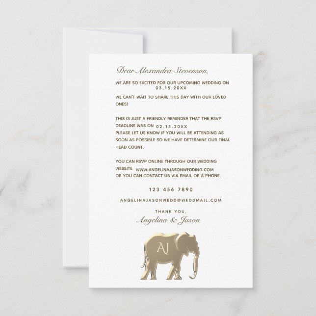 Simple Gold Reminder Wedding Invitation RSVP Card (Front)