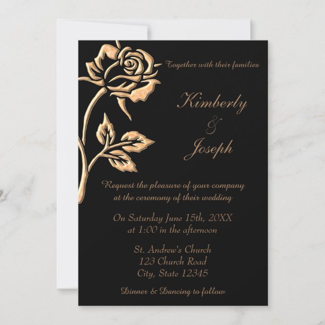 Simple Gold Rose  Invitation (Front)