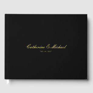 Simple Gold Script Black Wedding Guest Book