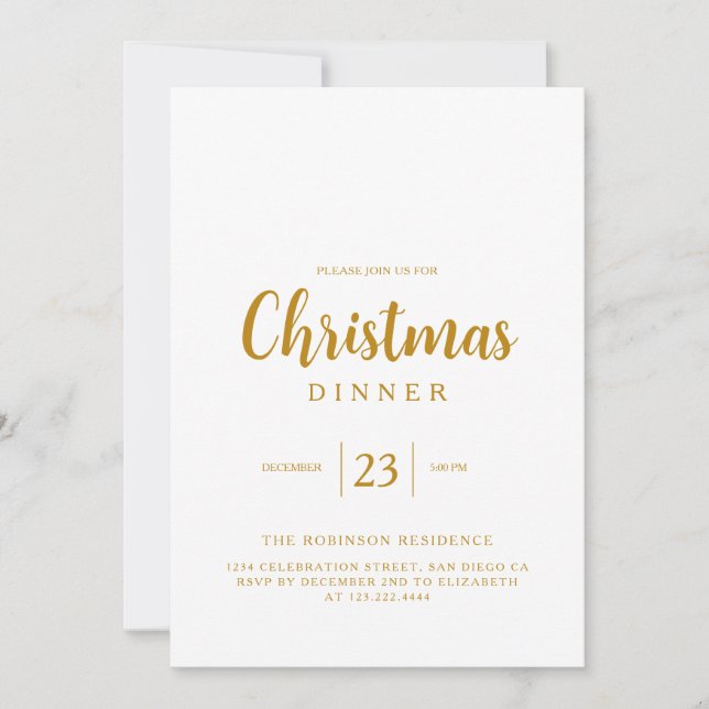 Simple Gold Script Christmas Holiday Dinner Invitation (Front)