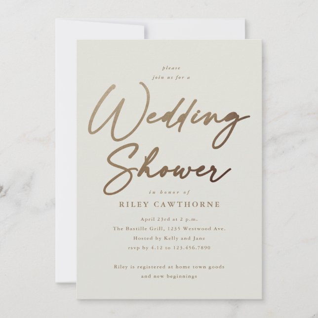 Simple Gold Script Couples Wedding Shower Invitation (Front)