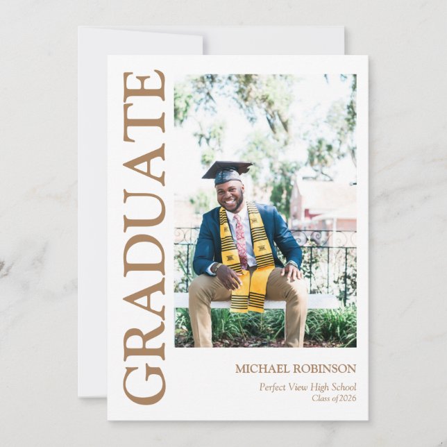 Simple Gold Script Custom Photo Graduation Announcement (Front)