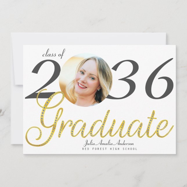 Simple Gold Script Fashion One Photo Graduation Announcement (Front)