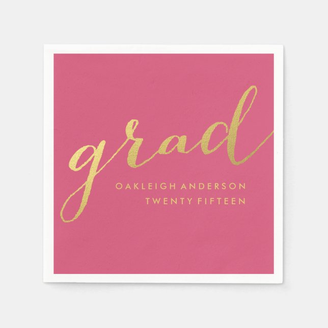 Simple Gold Script in Pink | Graduation Napkins (Front)