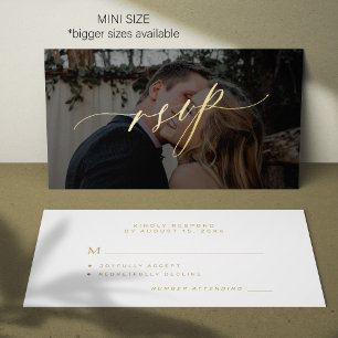Simple gold script modern photo wedding RSVP Card