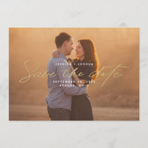 Simple Gold Script Overlay Photo Save the Date Invitation
