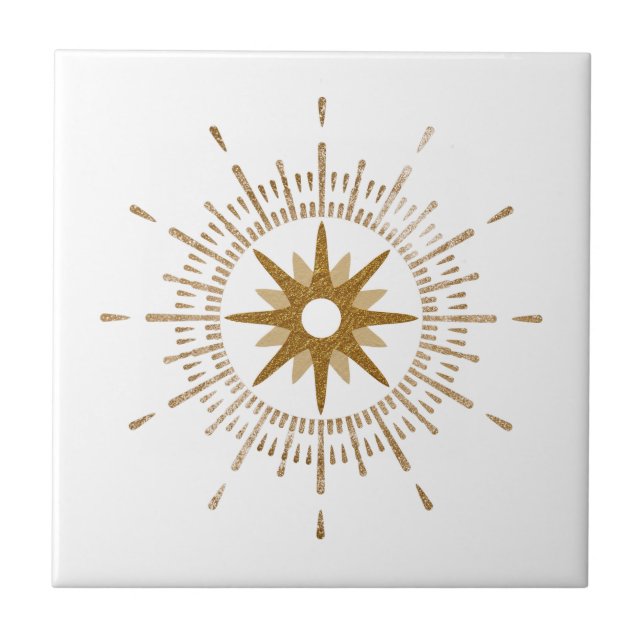 Simple Gold Starburst Celestial Ceramic Tile (Front)