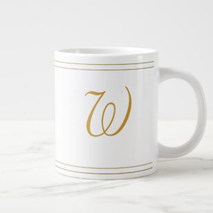 Simple Gold Stripes Minimalist - Monogram Large Coffee Mug