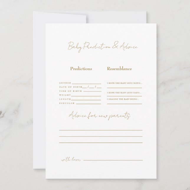 Simple Gold Text Baby Predictions Invitation (Front)
