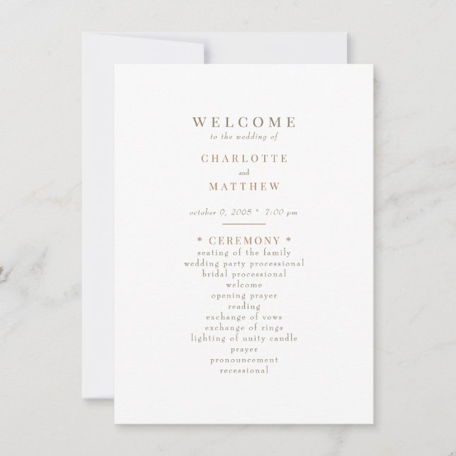 Simple Gold Text Wedding Program (Front)