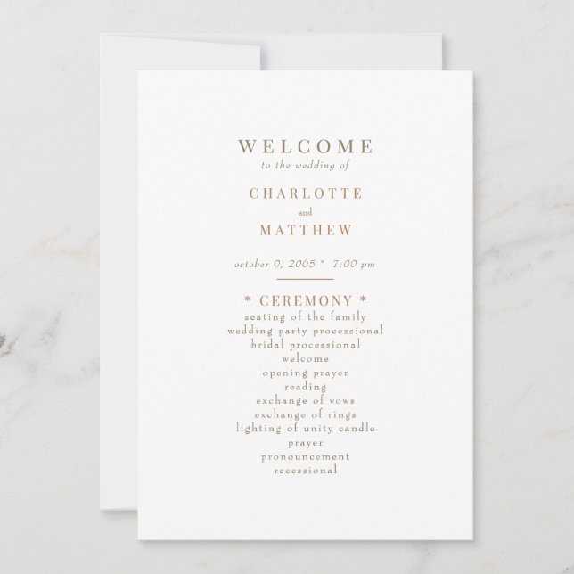 Simple Gold text White Wedding ii Program Invitation (Front)
