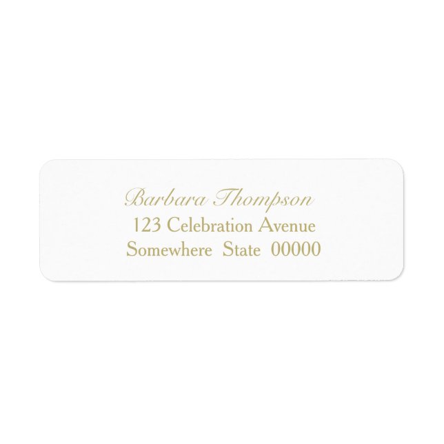 Simple Gold Text White Wedding Return Address (Front)