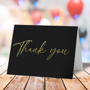 Simple Gold Thank You Calligraphy Script Black  Card
