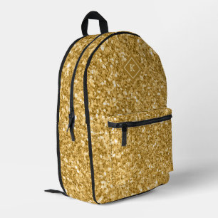 Simple gold tones glitter texture print   monogram printed backpack