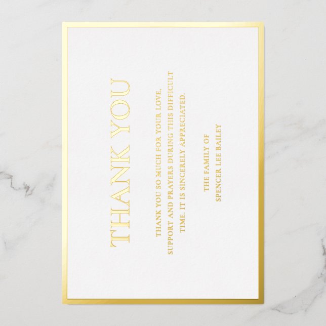 Simple Gold Traditional Funeral Thank You Card (Front)