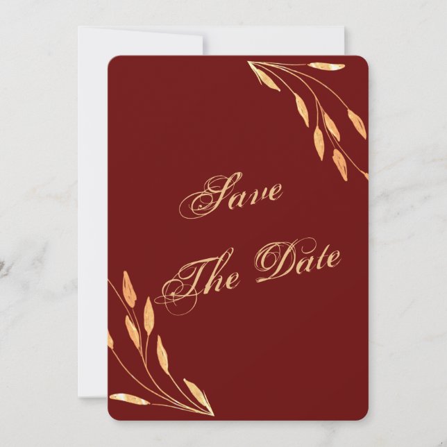 Simple Gold Tropical Leaves Wedding Save The Date (Front)