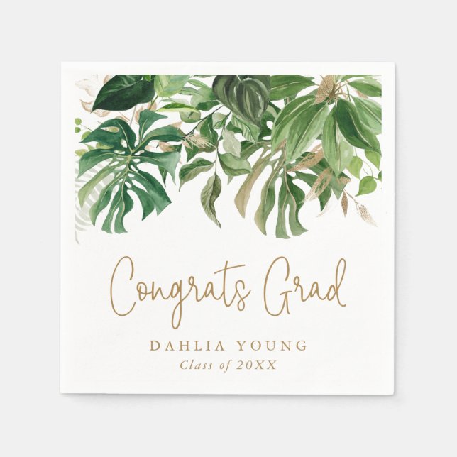 Simple Gold Tropical Modern Graduation Napkin (Front)