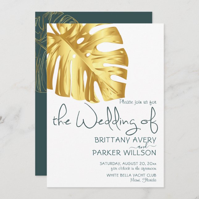 Simple Gold Tropical Wedding Invitation (Front/Back)
