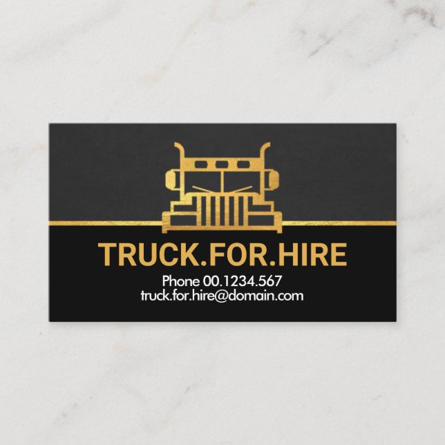 Simple Gold Truck Border Large Truck For Hire Business Card (Front)