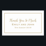Simple Gold Typography and Frame Wedding Favour Rectangular Sticker<br><div class="desc">Handy stickers for your wedding favours to match the Minimalist Gold wedding collection. Easily personalise the text and you can change the background and text colours if you wish.</div>