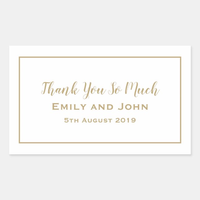 Simple Gold Typography and Frame Wedding Favour Rectangular Sticker (Front)