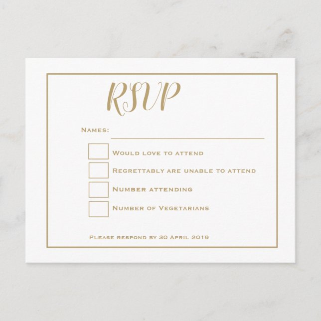 Simple Gold typography and Frame Wedding RSVP Postcard (Front)