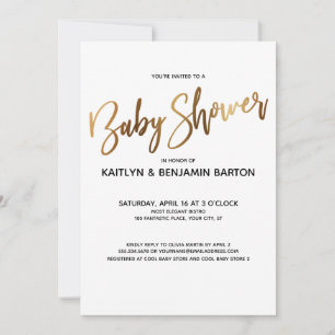 Simple Gold Typography Baby Shower Invitation