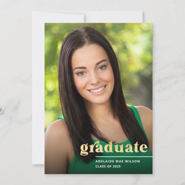 Simple Gold Typography Photo Graduation Party Invitation (Front)
