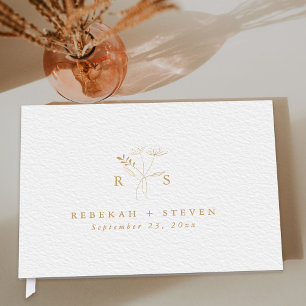 Simple Gold Watercolor   Botanica Monogram Wedding Guest Book