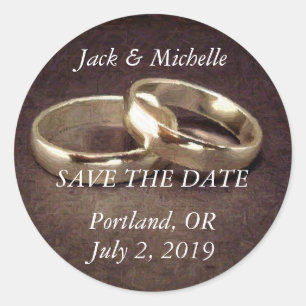 Simple Gold Wedding Bands - Save the Date Stickers