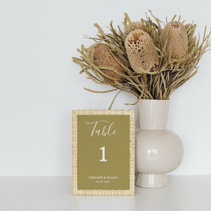 Simple gold wedding calligraphy script table number