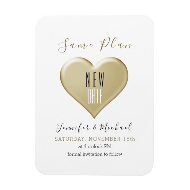 Simple Gold Wedding Change The Date Magnet (Vertical)