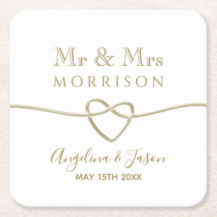 Simple Gold Wedding Favour Square Paper Coaster