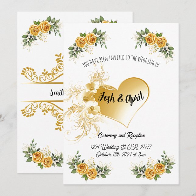 Simple Gold Wedding Invitation (Front/Back)