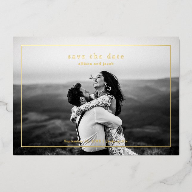 Simple Gold Wedding Photo Save the Date (Front)